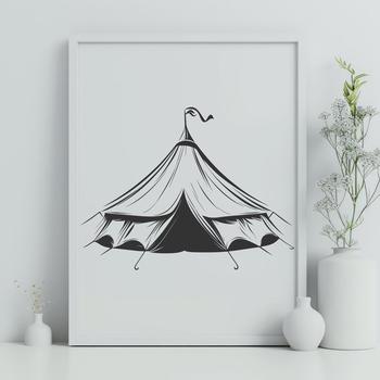 A digital illustration of a classic circus tent with a sturdy frame and canvas top.