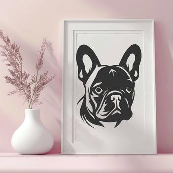 A stylized vector illustration of a French Bulldog's head.