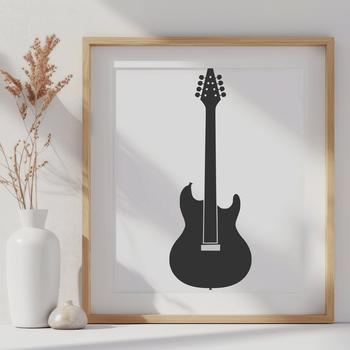 A detailed illustration of a guitar, suitable for cutting or laser engraving.