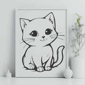 A small cat sitting on its haunches, looking up.