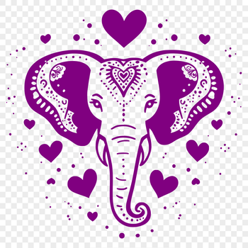 SVG vector illustration of an elephant with decorative heart elements.