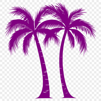A stylized illustration of a tall palm tree with slender trunk and feathery leaves.