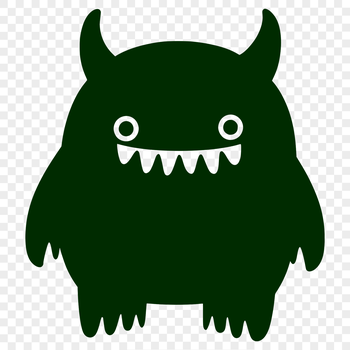 A simple, line-drawn illustration of a cute monster face with expressive features.