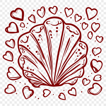 A colorful seashell design featuring love hearts and decorative elements, perfect for a seaside theme or vacation project.