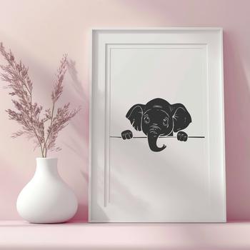 A close-up illustration of an elephant's head, designed as a vector art template for various digital and craft applications.