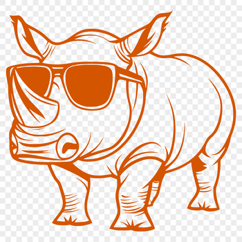 A rhinoceros wearing trendy sunglasses in a safari setting.