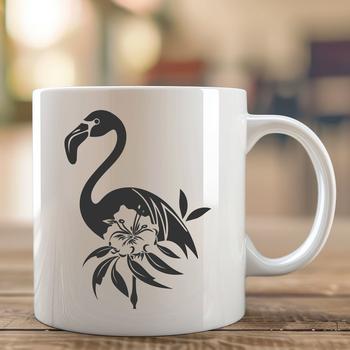 A stylized illustration of a flamingo in full body pose, featuring ornate feathers and a slender neck.