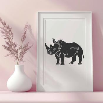 A detailed illustration of a rhino in profile, suitable for vector design and cutting machine applications.