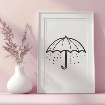 A simple illustration of an open umbrella on a cloudy day, suitable for vector graphics.