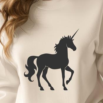 A mythical creature from fairy tale legend, depicted as a horse with a single horn on its forehead.