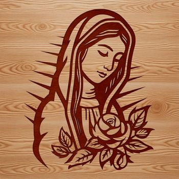 Image of a Virgin Mary with ornate floral details in a traditional religious style.