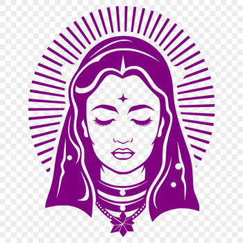 Ornate illustration of the Virgin Mary in traditional religious attire.
