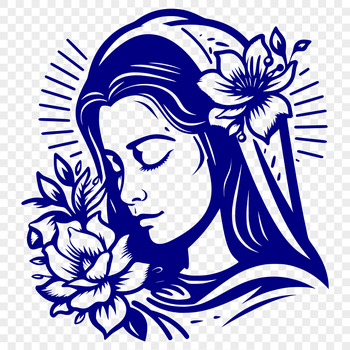 An SVG design featuring a traditional depiction of Our Lady, emphasizing intricate details in her portrait.