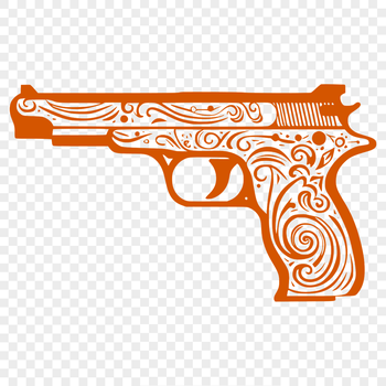 A detailed illustration of a handgun with various features highlighted.