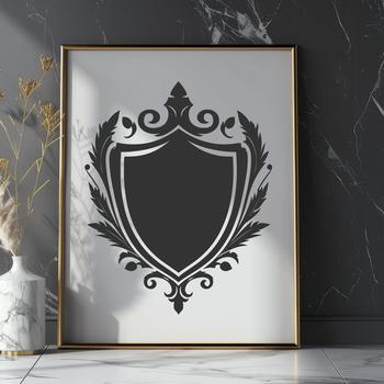An ornate shield illustration for use in graphic designs, editable as a vector file.