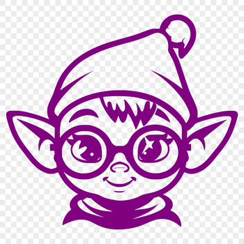 A cartoon Christmas elf character wearing glasses with a festive holiday hat.