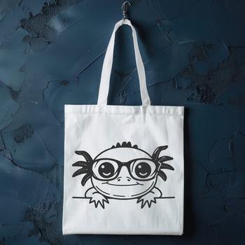 Axolotl peeking out from behind a pair of glasses, showcasing its unique features.