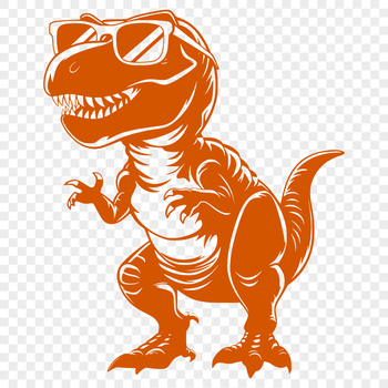 A prehistoric dino standing upright with trendy sunglasses on its head.