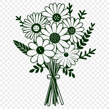 A hand-drawn bouquet of flowers in various colors and shapes, suitable for wedding decorations or Mothers Day gifts.