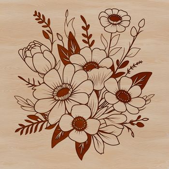 A hand-drawn bouquet of flowers in various colors and shapes, suitable for commercial or personal use as a vector graphic.