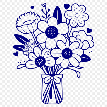 An SVG illustration of a collection of flowers tied together with a ribbon or stem.