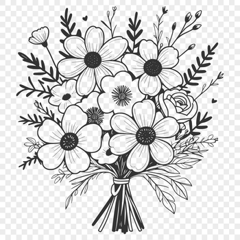 A bouquet featuring several stylized flowers in a decorative pattern.