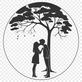 A stylized illustration of a tree with intertwined branches and leaves, symbolizing eternal love and affection.