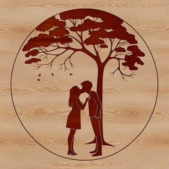 An illustration of intertwined lovers beneath a blooming tree, symbolizing love and togetherness.