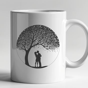 A stylized tree with intertwined branches, symbolizing the connection between two lovers.