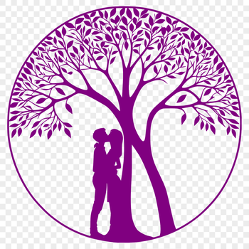 A stylized tree with intertwined branches and roots, symbolizing love and unity.