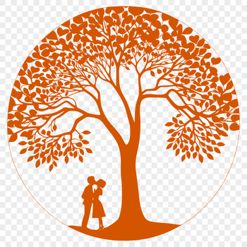 A minimalist vector design featuring a pair embracing beneath the leaves of a single tree.