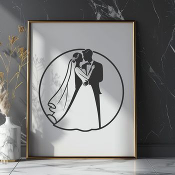 Vector illustration of a happy couple getting married, suitable for digital cutting machines like Cricut or laser cutters.