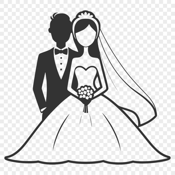 A stylized illustration of a wedding ceremony featuring a bride and groom.