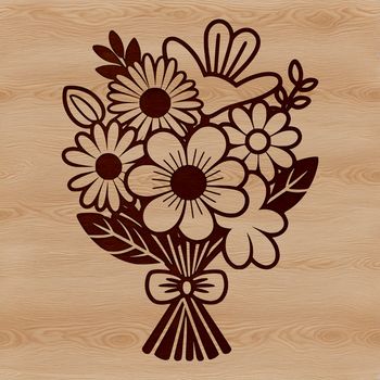 A bouquet of flowers in various colors arranged in a decorative manner.