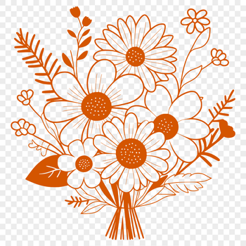 A bouquet of flowers designed with vector shapes and clean lines, suitable for digital design and printing.
