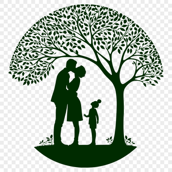 An abstract design featuring a tree with embracing figures, representing the union of two people in love.