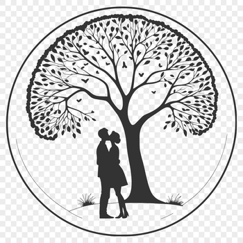 A stylized illustration of a tree with intertwined branches symbolizing love and partnership.