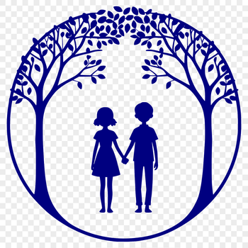 A stylized illustration of a tree with intertwined branches, representing love and connection.
