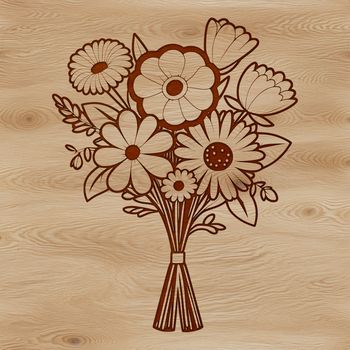 A vector illustration of a floral arrangement with various flowers and greenery combined.