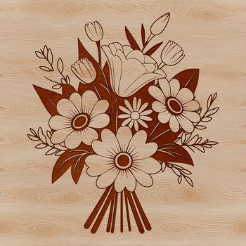 A digital illustration of a bouquet of flowers in various colors.