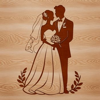 SVG wedding design featuring a bride and groom silhouette.