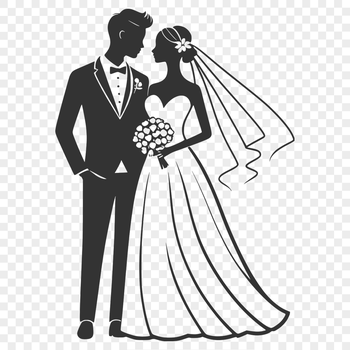 A custom illustration of a couple exchanging vows on their special day.