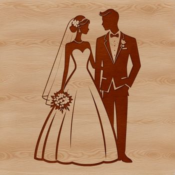 A traditional wedding scene featuring a bride and groom in a romantic setting.
