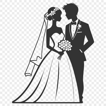 Illustrated wedding design featuring a bride and groom, ideal for vector art projects.