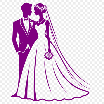 A simple illustration of a happy couple exchanging vows on their wedding day.