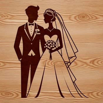 A couple exchanging vows in a wedding ceremony, designed as a vector graphic.