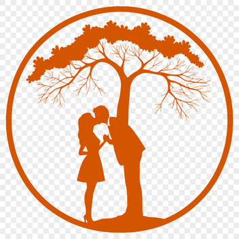 A stylized illustration of a tree with two embracing figures, representing love and unity.