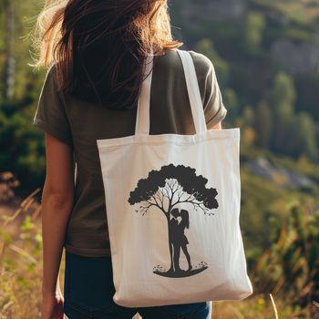 An illustration of a tree with intertwined branches and roots, symbolizing the union of two lovers.