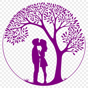 An SVG design featuring a romantic couple kissing beneath the foliage of a lush tree.