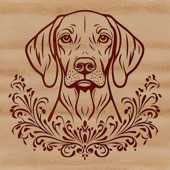 An SVG graphic design featuring a detailed illustration of a Weimaraner animal.